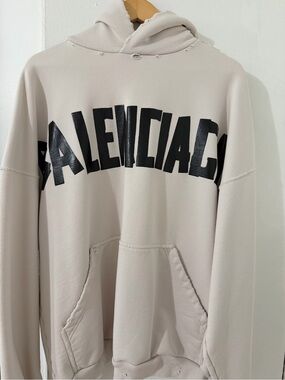 Balenciaga Beige Hoodie with Black Arched Logo